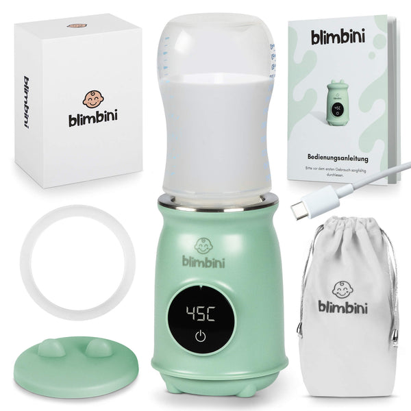 Der kompakte blimbini Pro Flaschenwärmer ist über USB aufladbar und ideal für unterwegs, um Babyflaschen schnell und bequem zu erwärmen. Er kommt mit einem umfangreichen Set an Zubehörteilen.